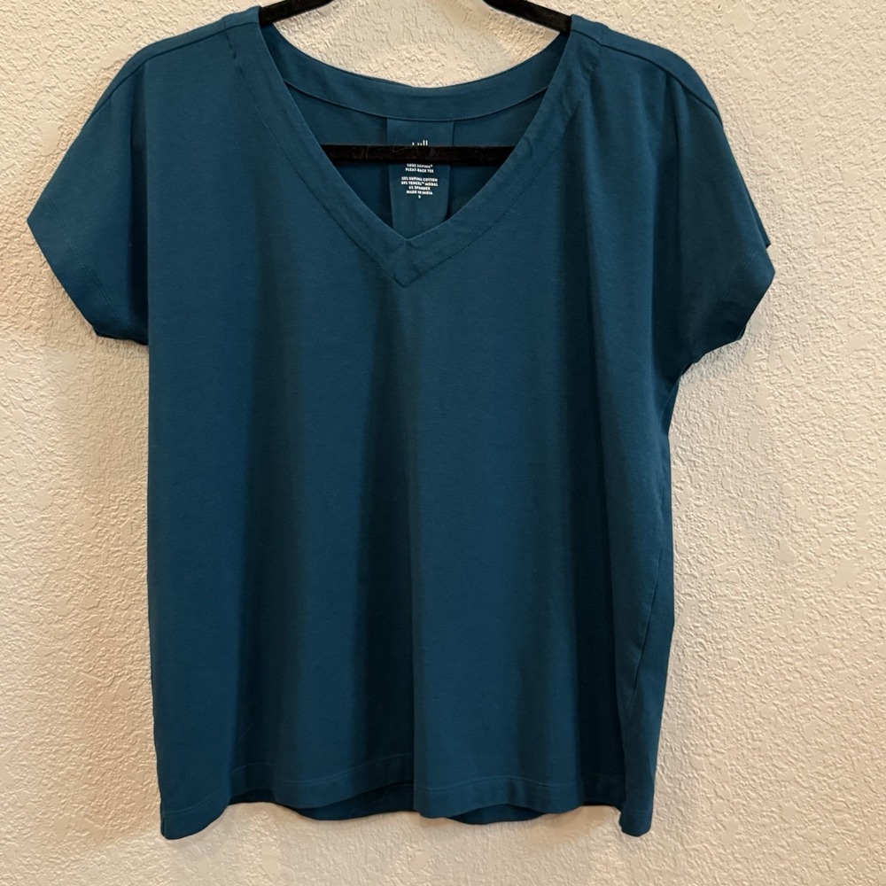 J.Jill Luxe Supima Pleat-Back Short Sleeve Tee Teal Small